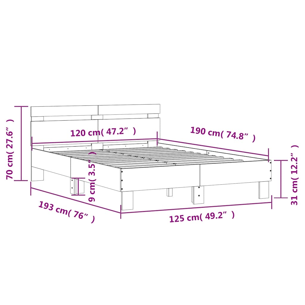Bettgestell mit Kopfteil LED-Beleuchtung Sonoma-Eiche 120x190cm