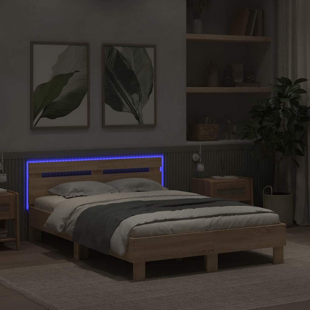 Bettgestell mit Kopfteil LED-Beleuchtung Sonoma-Eiche 120x190cm
