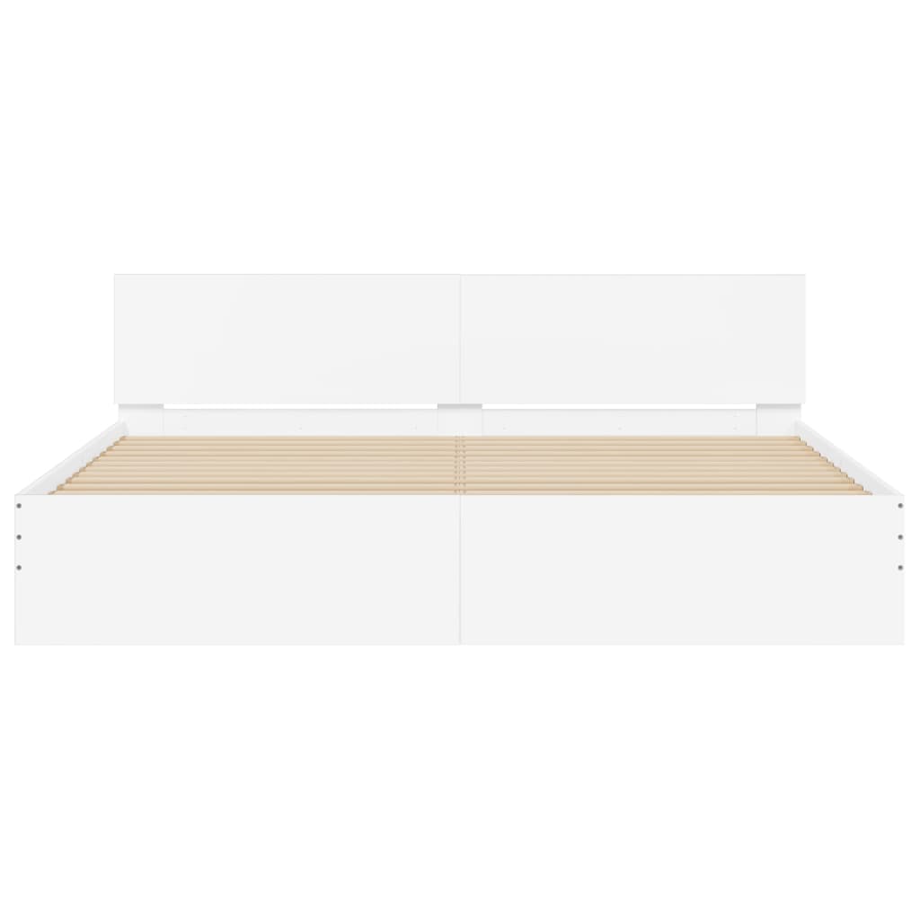 Bettgestell mit Kopfteil und LED-Beleuchtung Weiß 200x200 cm