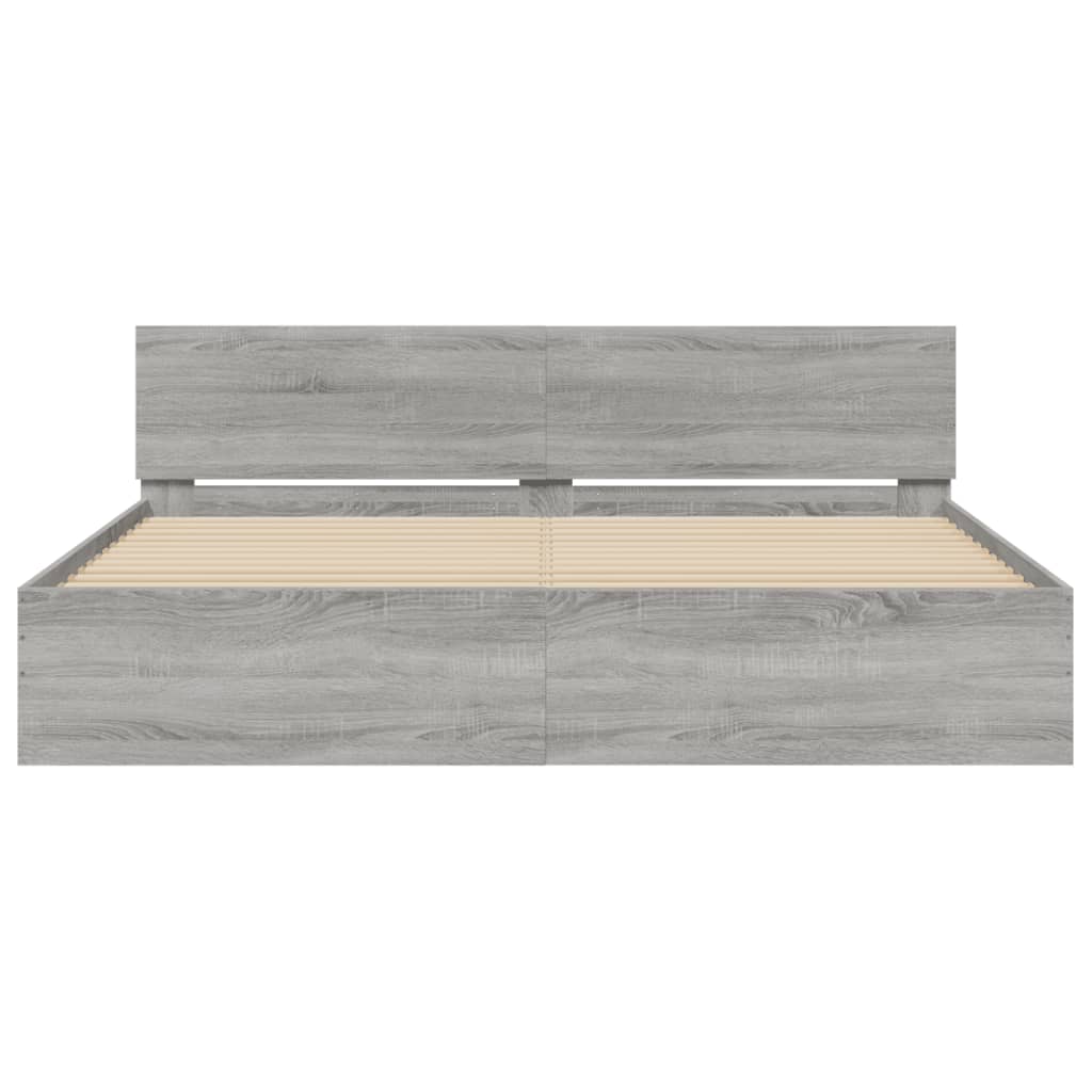 Bettgestell mit Kopfteil und LED-Beleuchtung Grau Sonoma