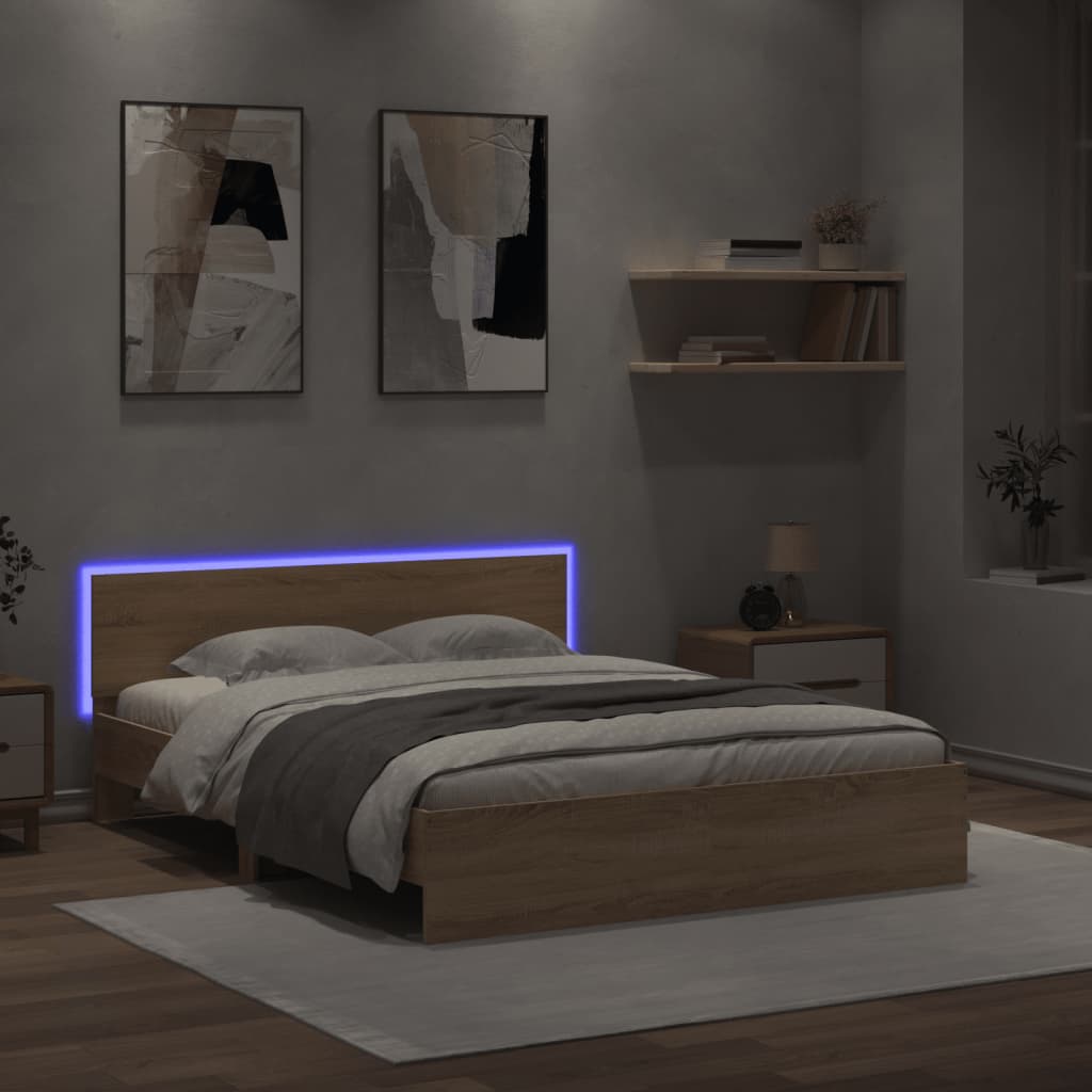 Bettgestell mit Kopfteil LED-Beleuchtung Sonoma-Eiche 150x200cm