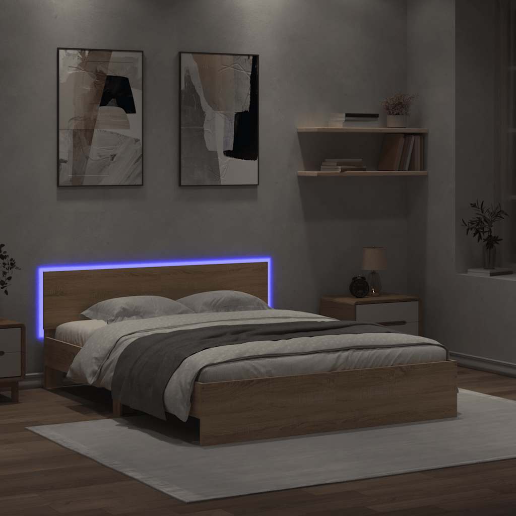 Bettgestell mit Kopfteil LED-Beleuchtung Sonoma-Eiche 150x200cm
