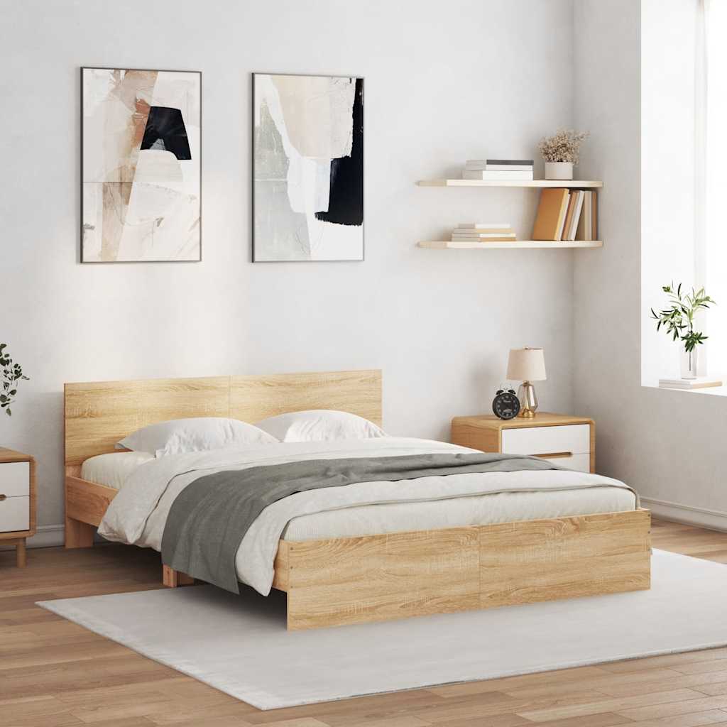 Bettgestell mit Kopfteil LED-Beleuchtung Sonoma-Eiche 150x200cm