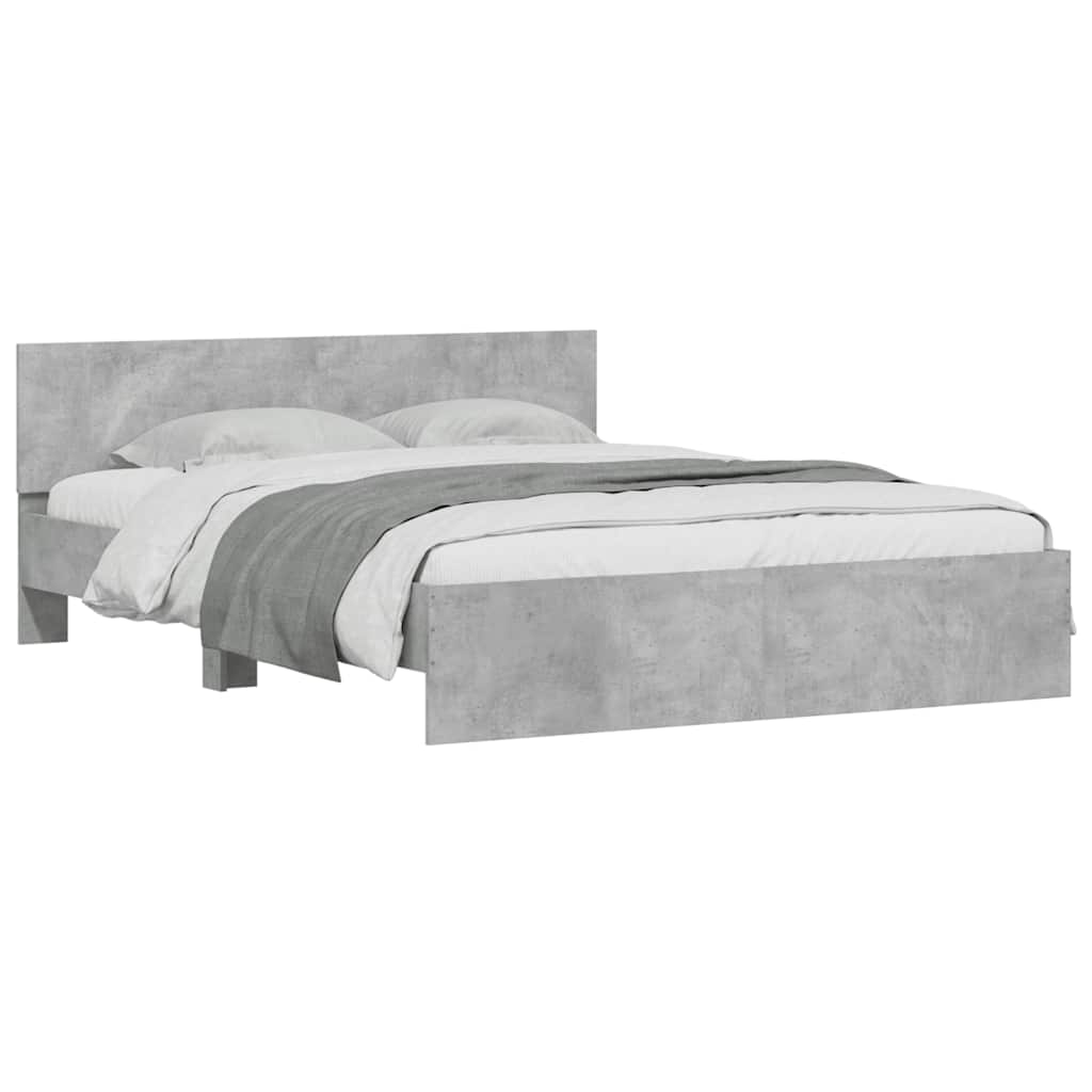 Bettgestell mit Kopfteil LED-Beleuchtung Betongrau 150x200 cm