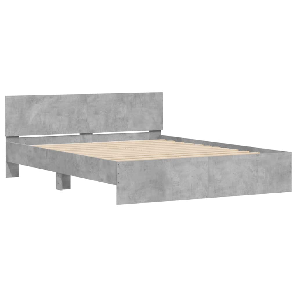 Bettgestell mit Kopfteil LED-Beleuchtung Betongrau 150x200 cm