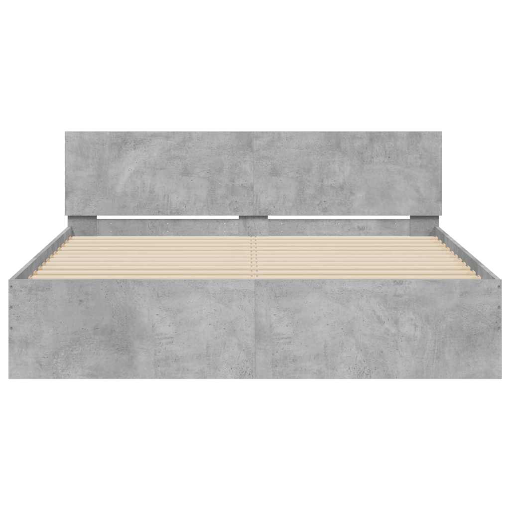 Bettgestell mit Kopfteil LED-Beleuchtung Betongrau 150x200 cm
