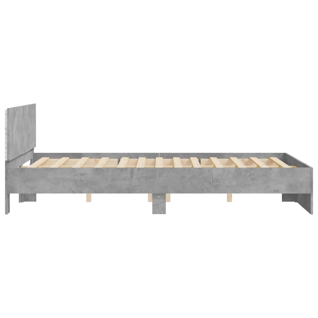 Bettgestell mit Kopfteil LED-Beleuchtung Betongrau 150x200 cm