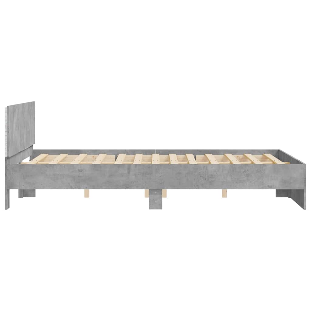 Bettgestell mit Kopfteil LED-Beleuchtung Betongrau 150x200 cm