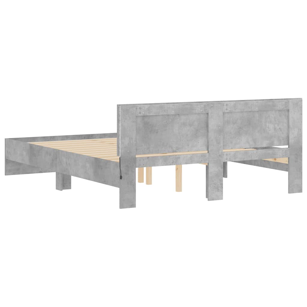 Bettgestell mit Kopfteil LED-Beleuchtung Betongrau 150x200 cm
