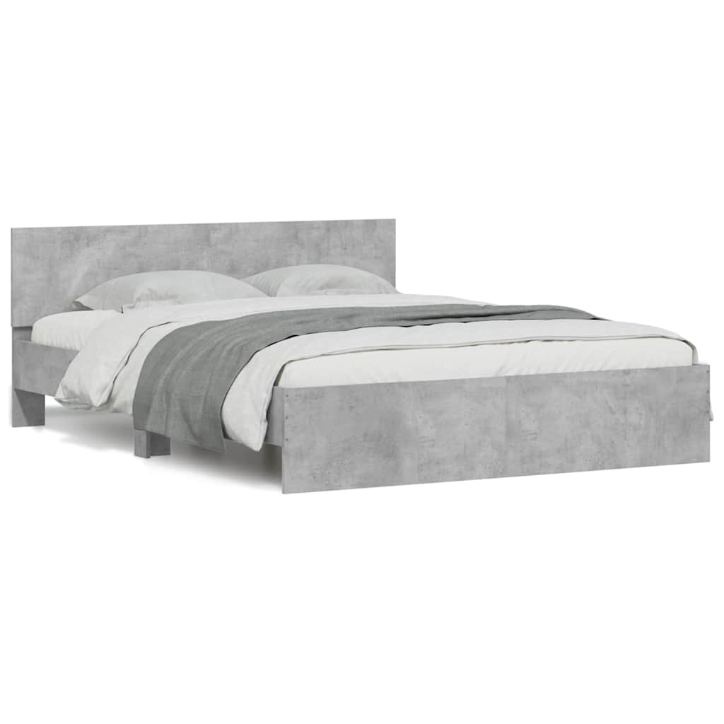 Bettgestell mit Kopfteil LED-Beleuchtung Betongrau 150x200 cm