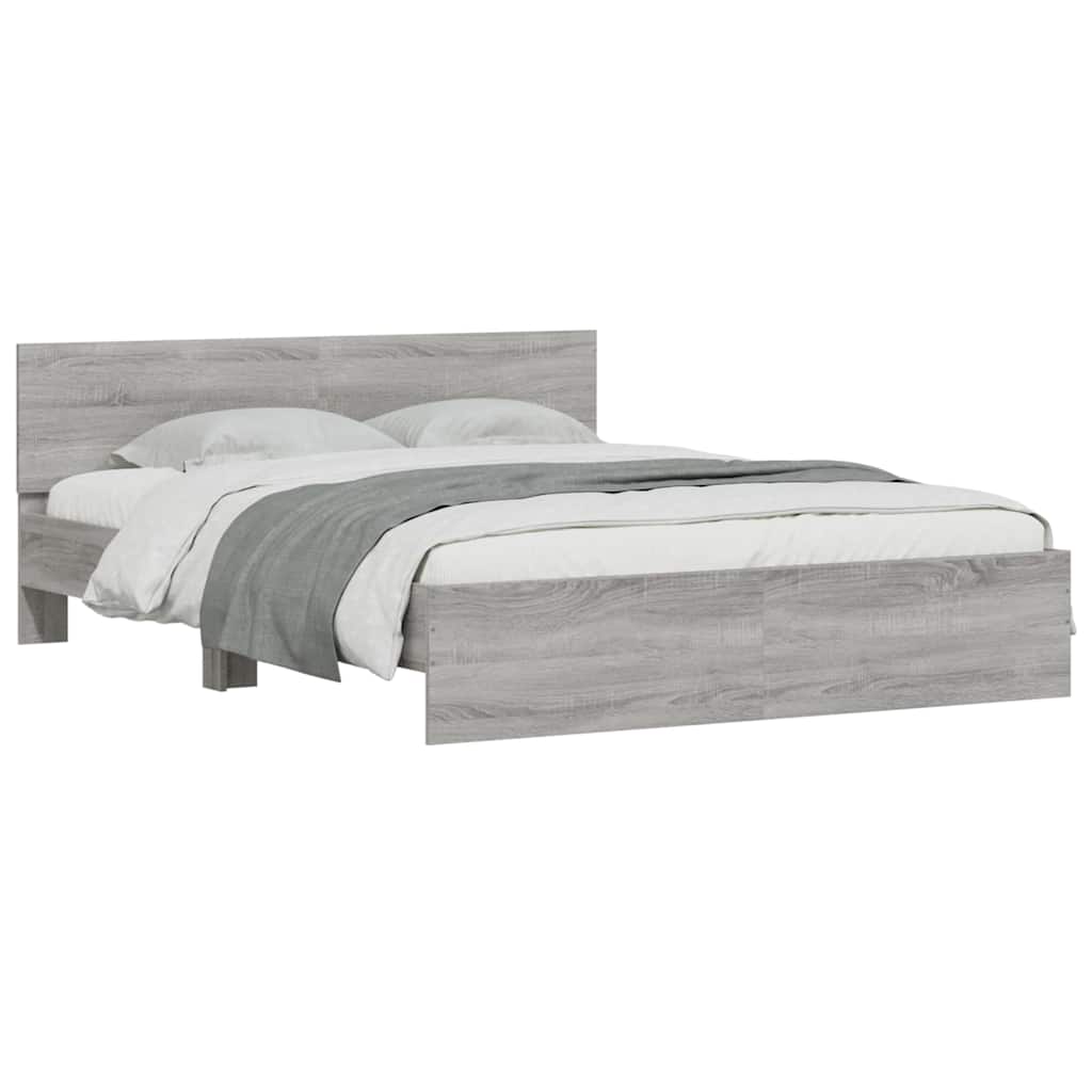 Bettgestell mit Kopfteil LED-Beleuchtung Grau Sonoma 150x200 cm