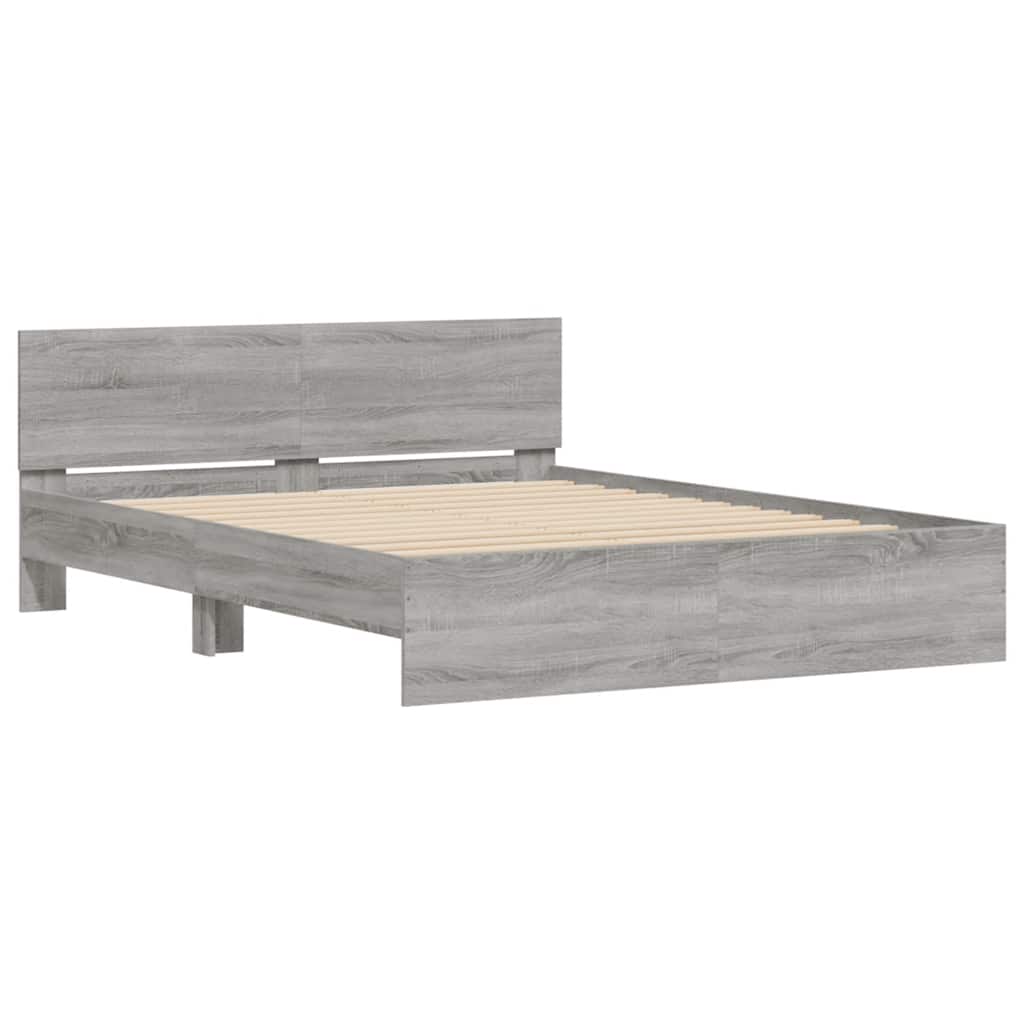 Bettgestell mit Kopfteil LED-Beleuchtung Grau Sonoma 150x200 cm