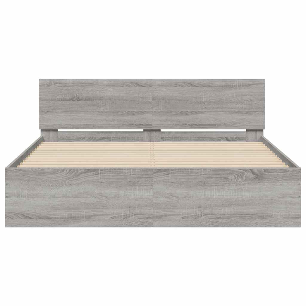 Bettgestell mit Kopfteil LED-Beleuchtung Grau Sonoma 150x200 cm