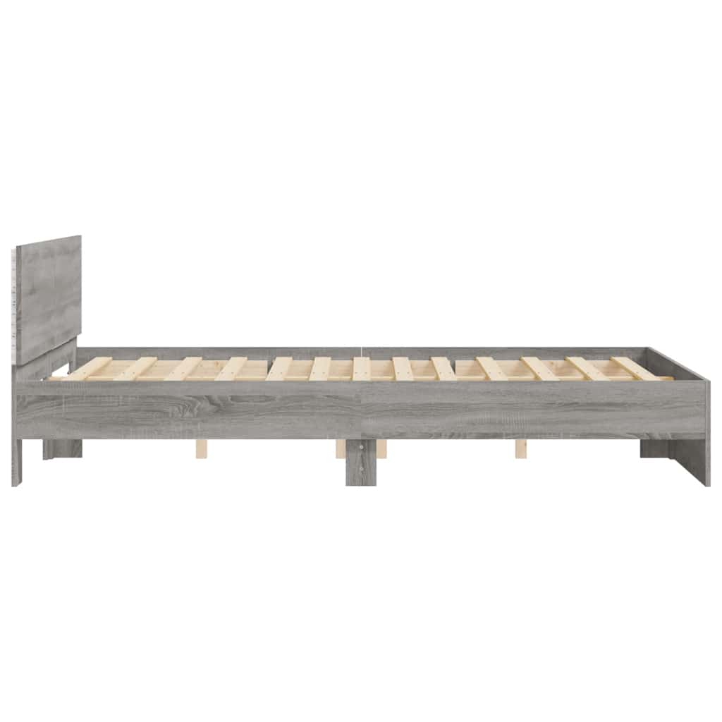 Bettgestell mit Kopfteil LED-Beleuchtung Grau Sonoma 150x200 cm
