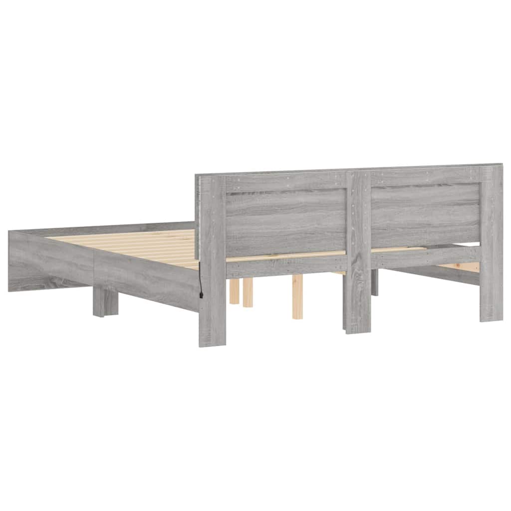 Bettgestell mit Kopfteil LED-Beleuchtung Grau Sonoma 150x200 cm