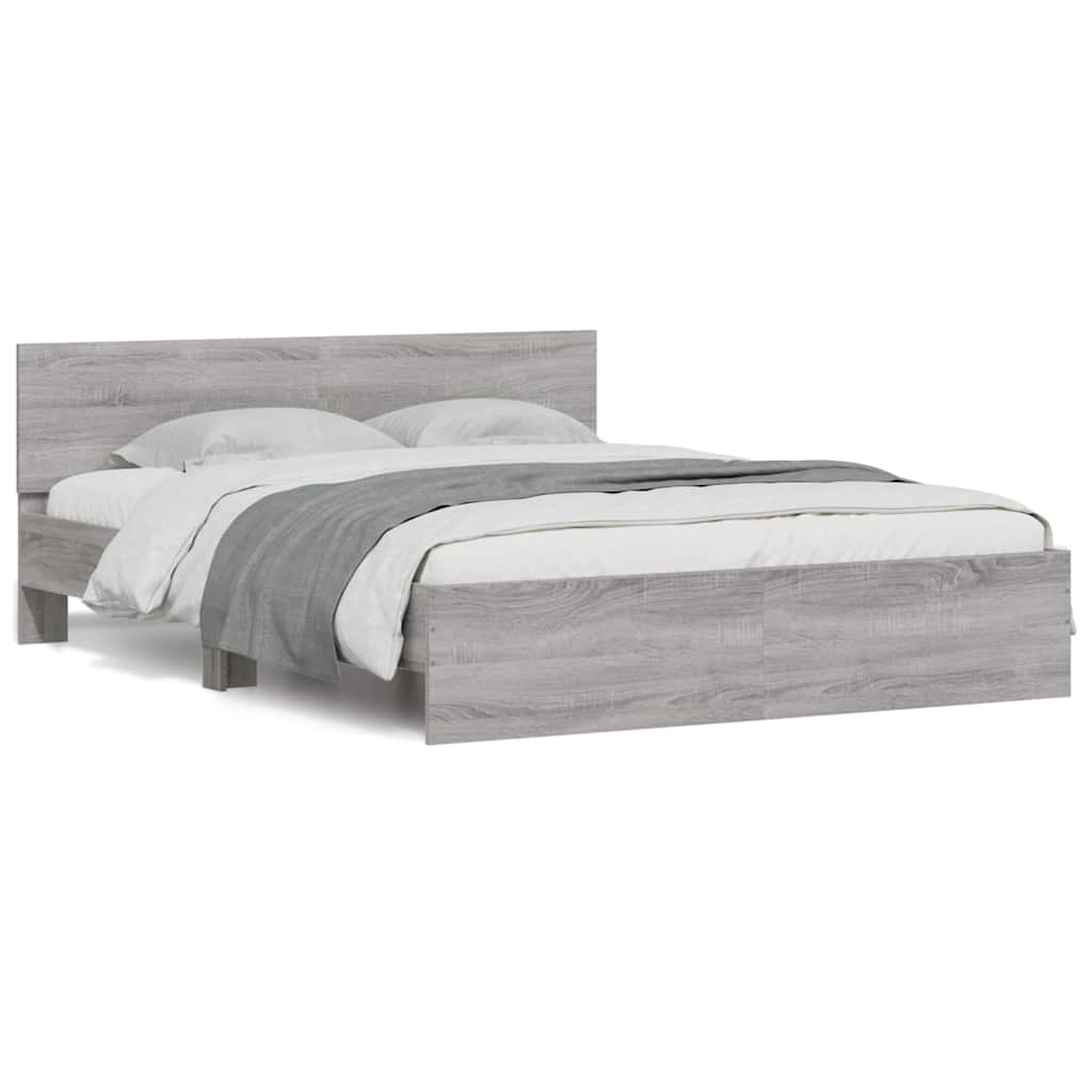 Bettgestell mit Kopfteil LED-Beleuchtung Grau Sonoma 150x200 cm