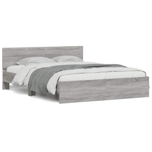 Bettgestell mit Kopfteil LED-Beleuchtung Grau Sonoma 150x200 cm