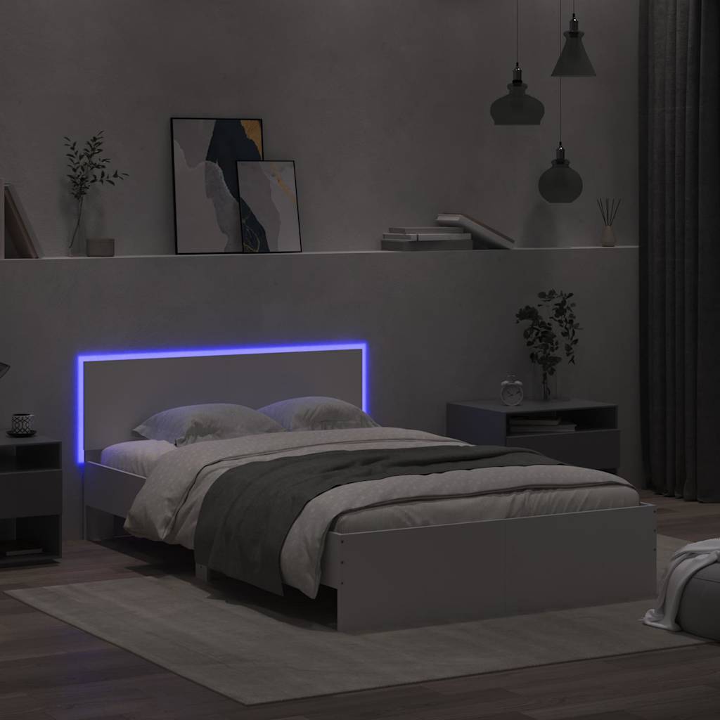 Bettgestell mit Kopfteil LED-Beleuchtung Weiß 140x200 cm