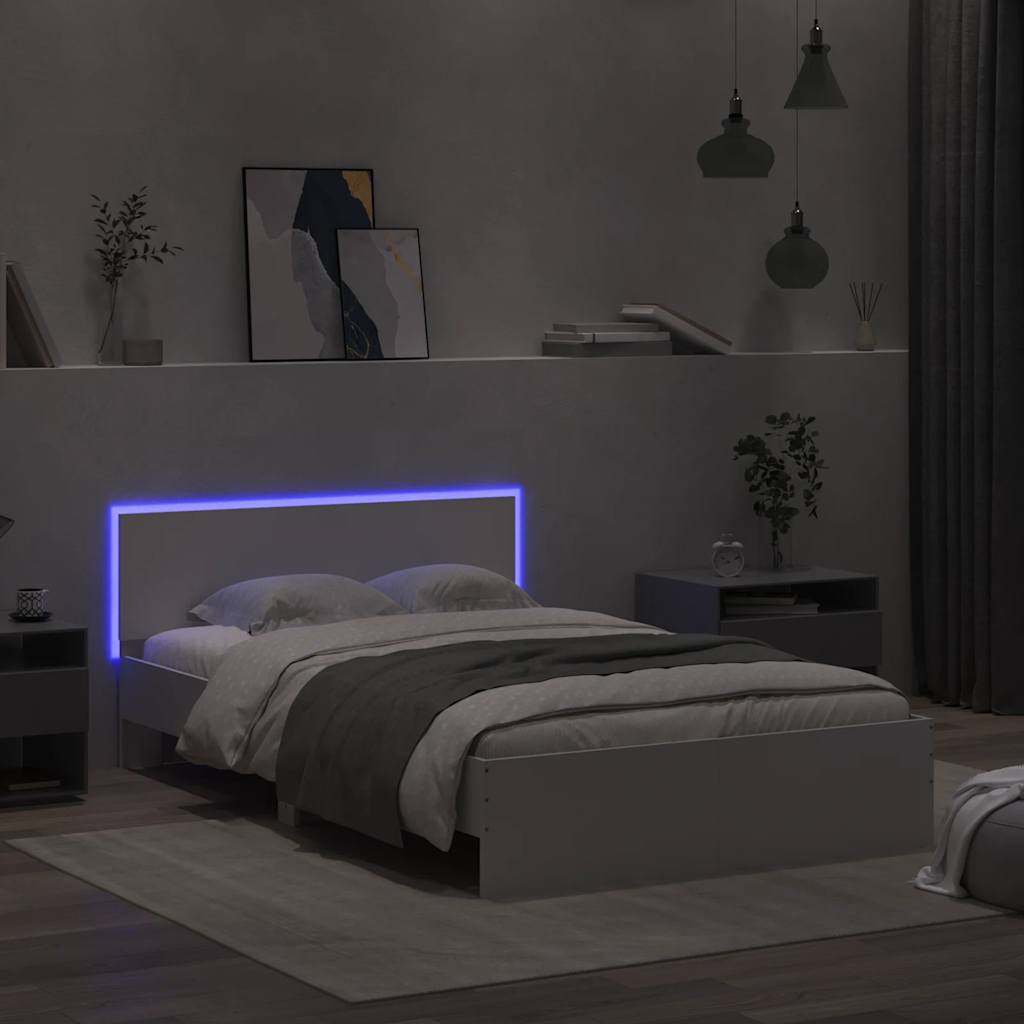 Bettgestell mit Kopfteil LED-Beleuchtung Weiß 140x200 cm