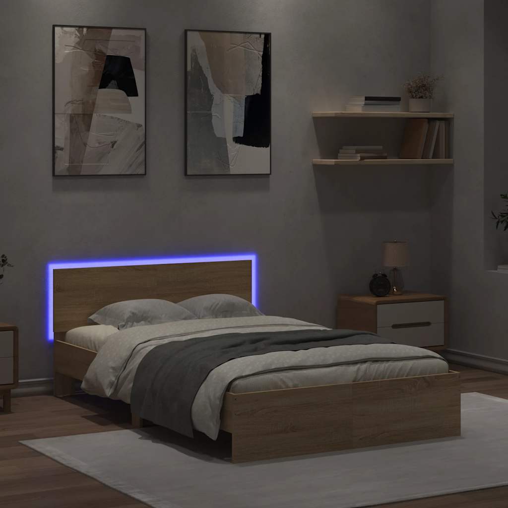 Bettgestell mit Kopfteil LED-Beleuchtung Sonoma-Eiche 140x200cm