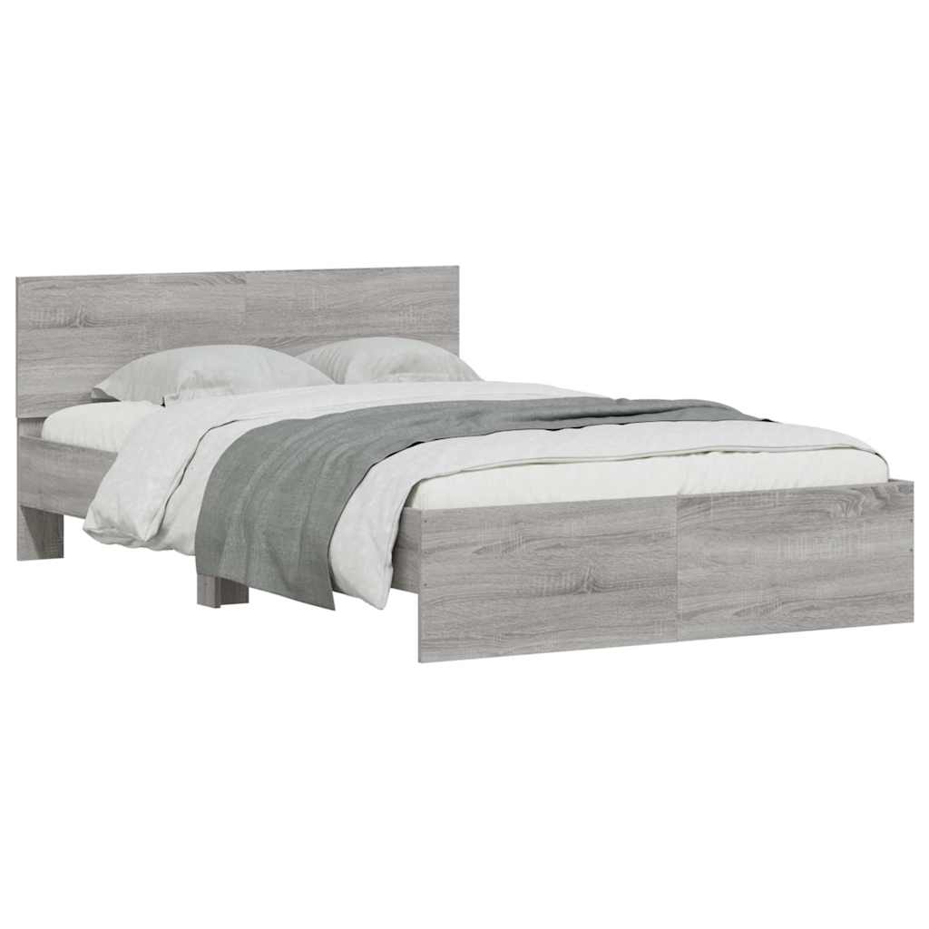 Bettgestell mit Kopfteil LED-Beleuchtung Grau Sonoma 140x200 cm