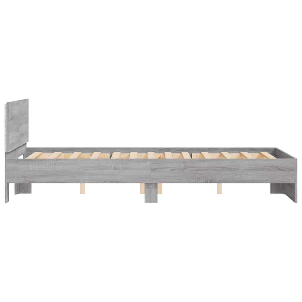 Bettgestell mit Kopfteil LED-Beleuchtung Grau Sonoma 140x200 cm