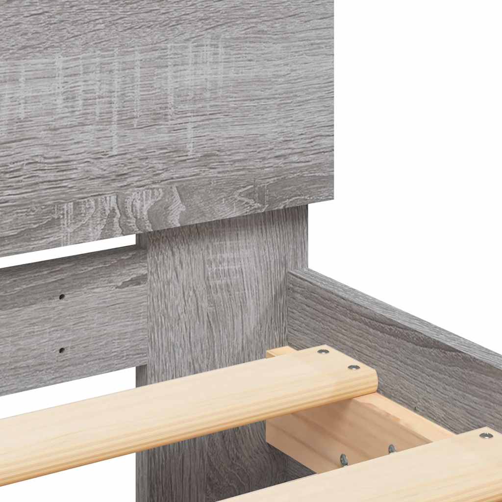 Bettgestell mit Kopfteil LED-Beleuchtung Grau Sonoma 140x200 cm