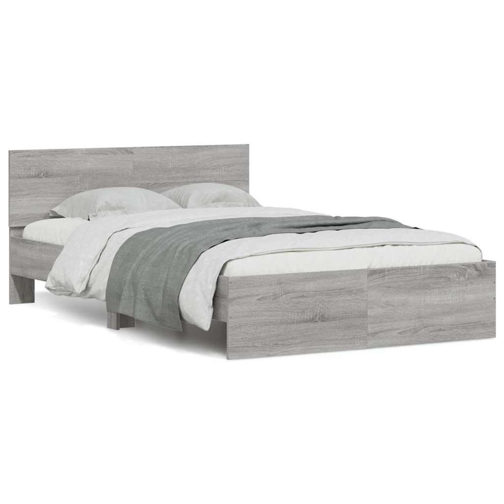 Bettgestell mit Kopfteil LED-Beleuchtung Grau Sonoma 140x200 cm