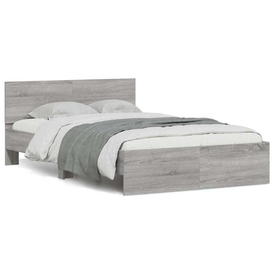 Bettgestell mit Kopfteil LED-Beleuchtung Grau Sonoma 140x200 cm
