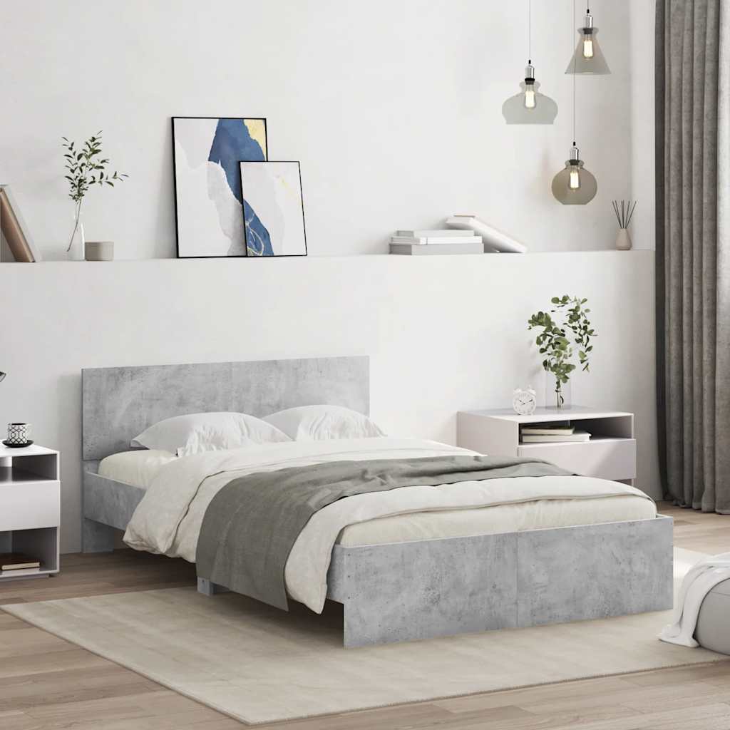 Bettgestell mit Kopfteil LED-Beleuchtung Betongrau 120x200 cm