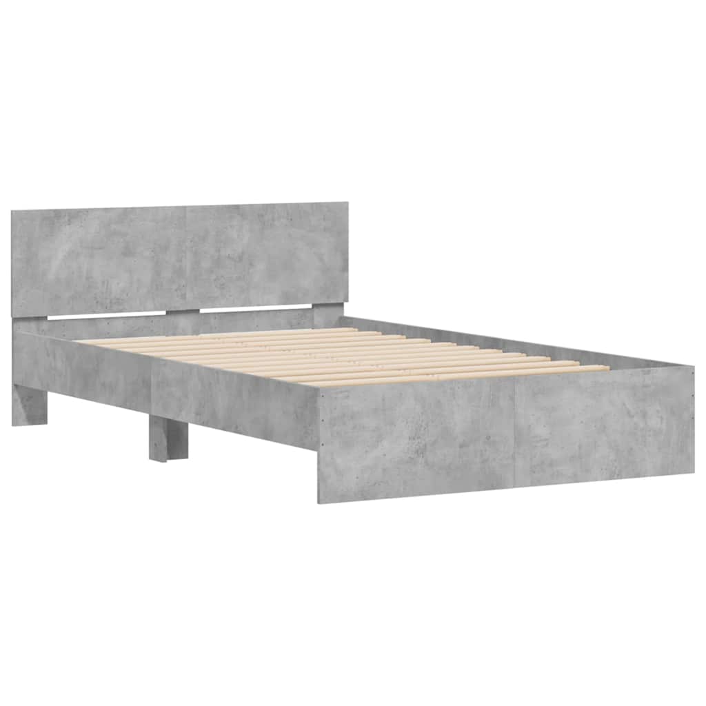 Bettgestell mit Kopfteil LED-Beleuchtung Betongrau 120x200 cm