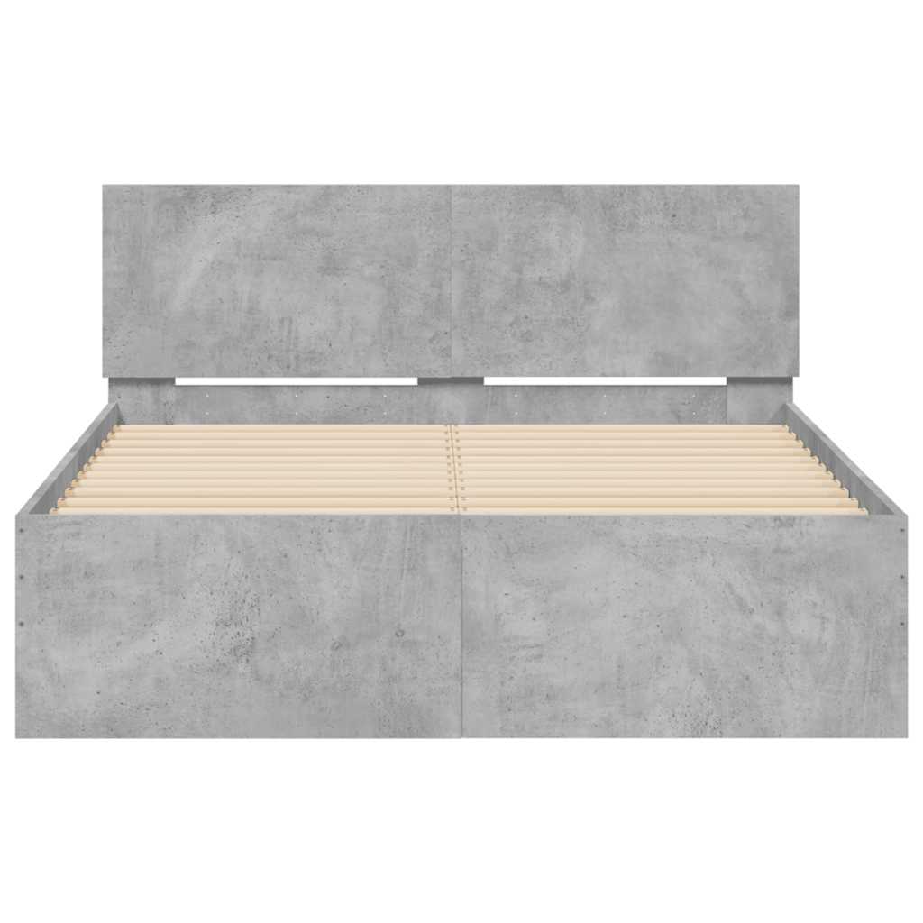 Bettgestell mit Kopfteil LED-Beleuchtung Betongrau 120x200 cm
