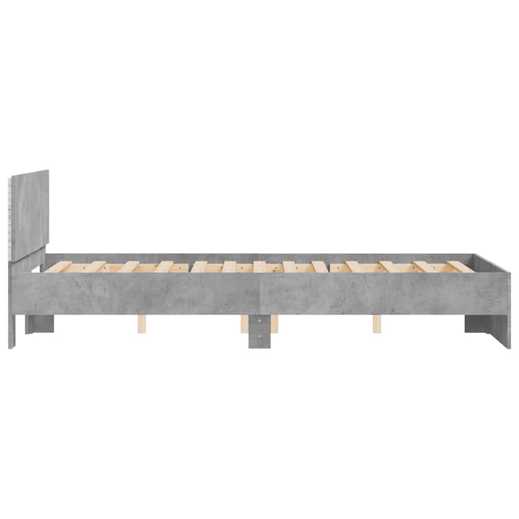 Bettgestell mit Kopfteil LED-Beleuchtung Betongrau 120x200 cm