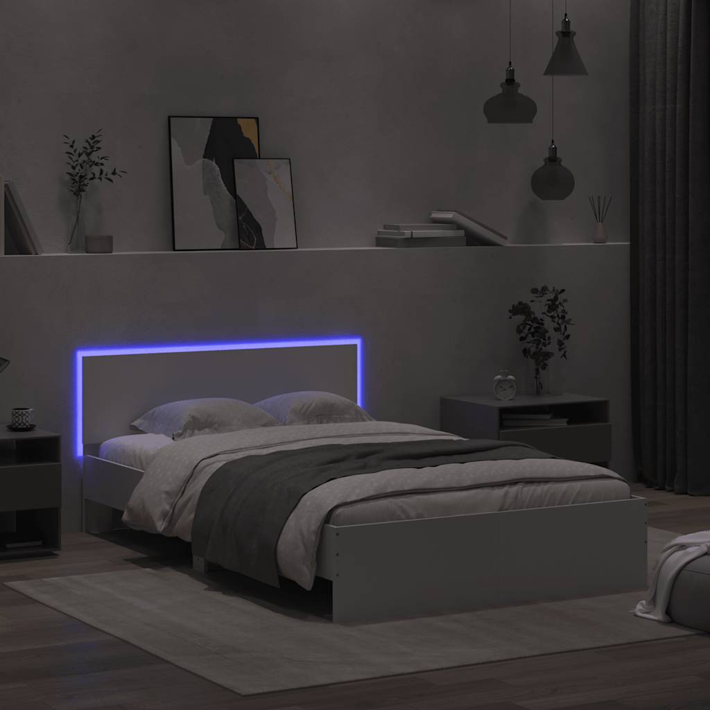 Bettgestell mit Kopfteil LED-Beleuchtung Weiß 140x190 cm