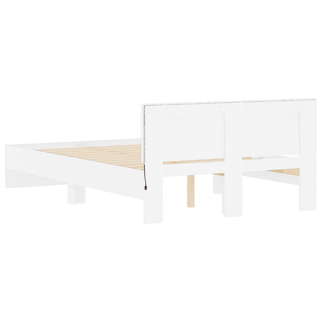 Bettgestell mit Kopfteil LED-Beleuchtung Weiß 140x190 cm