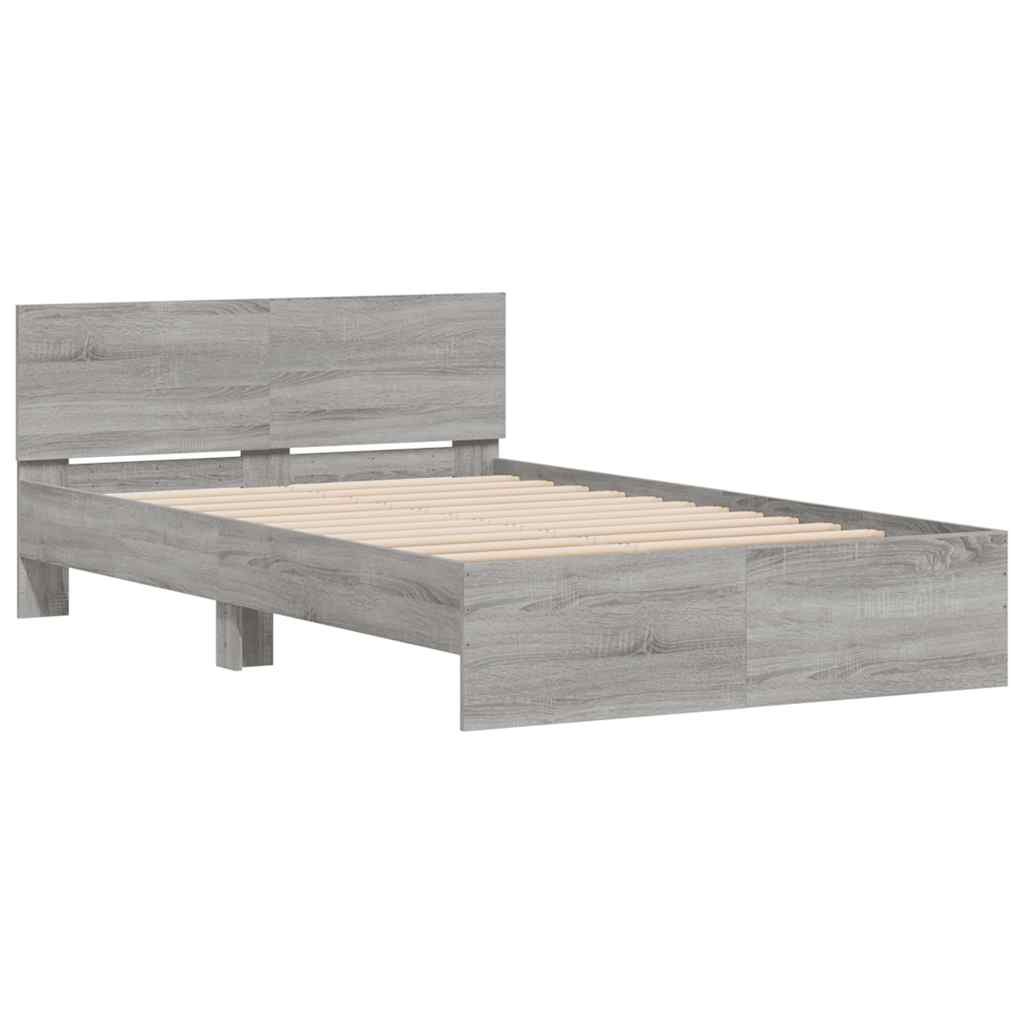 Bettgestell mit Kopfteil LED-Beleuchtung Grau Sonoma 140x190 cm