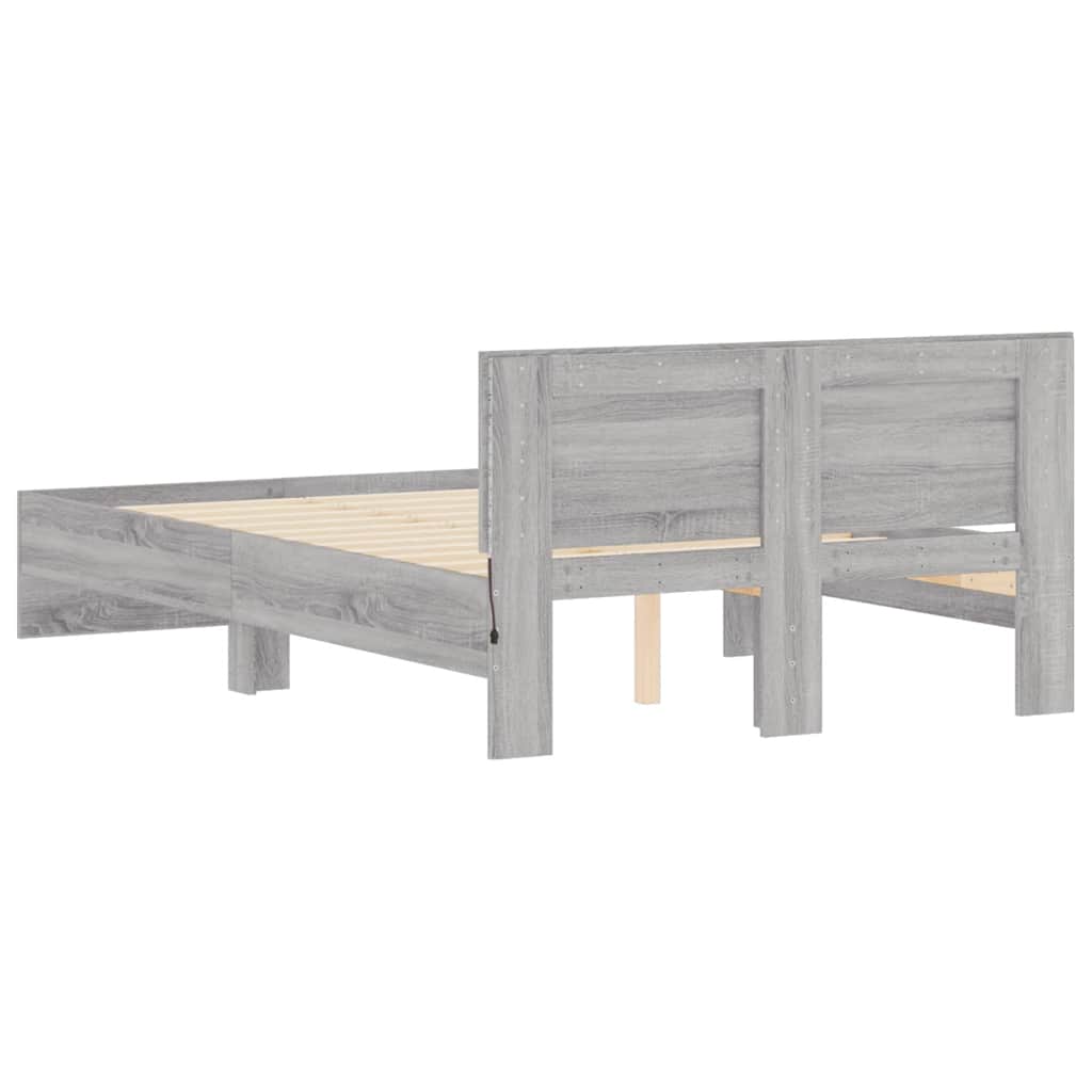 Bettgestell mit Kopfteil LED-Beleuchtung Grau Sonoma 140x190 cm