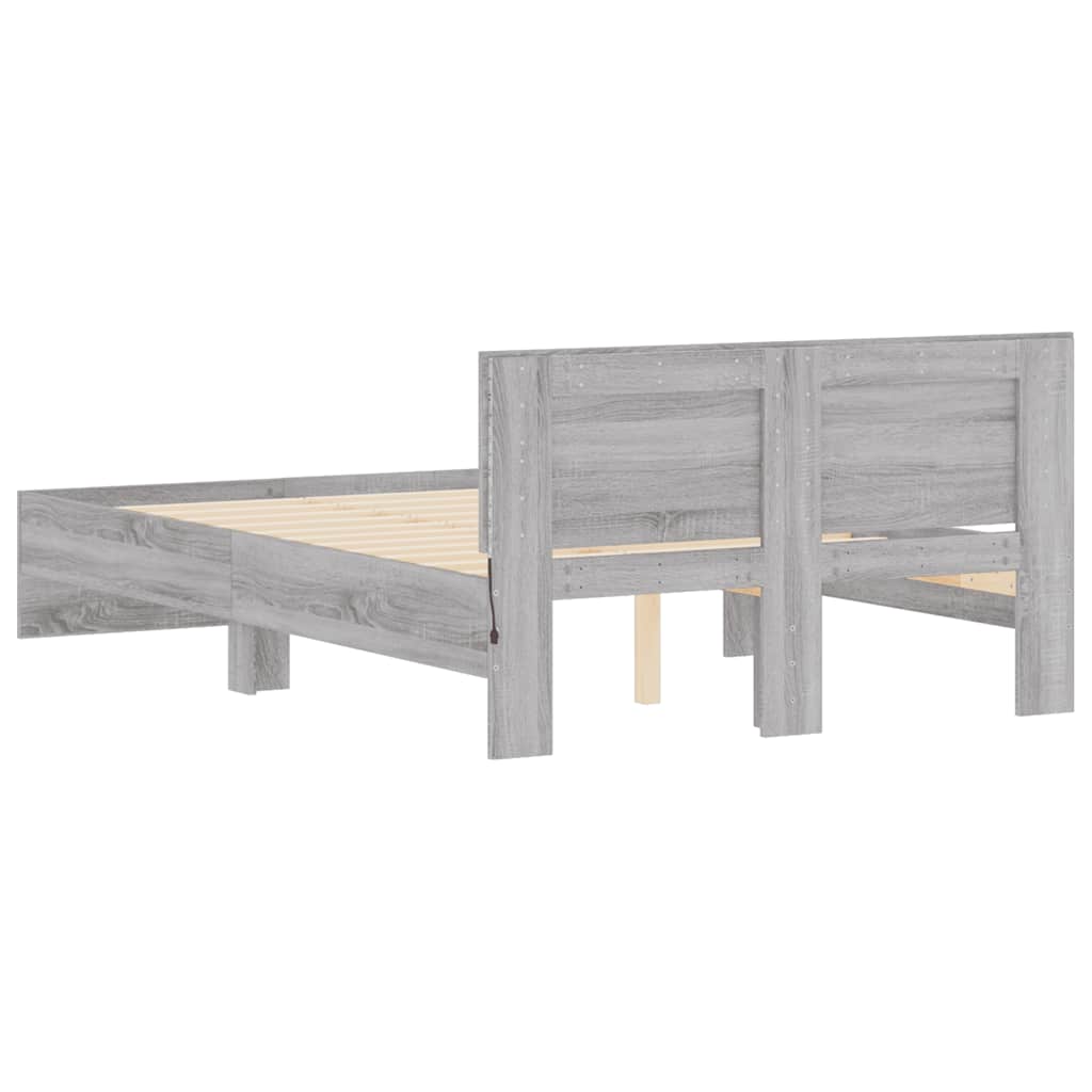 Bettgestell mit Kopfteil LED-Beleuchtung Grau Sonoma 140x190 cm