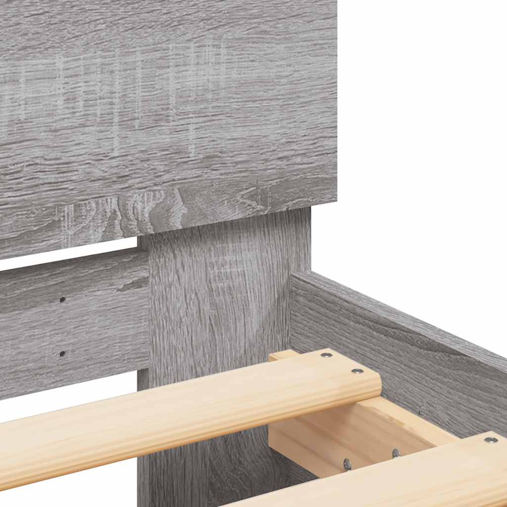 Bettgestell mit Kopfteil LED-Beleuchtung Grau Sonoma 140x190 cm