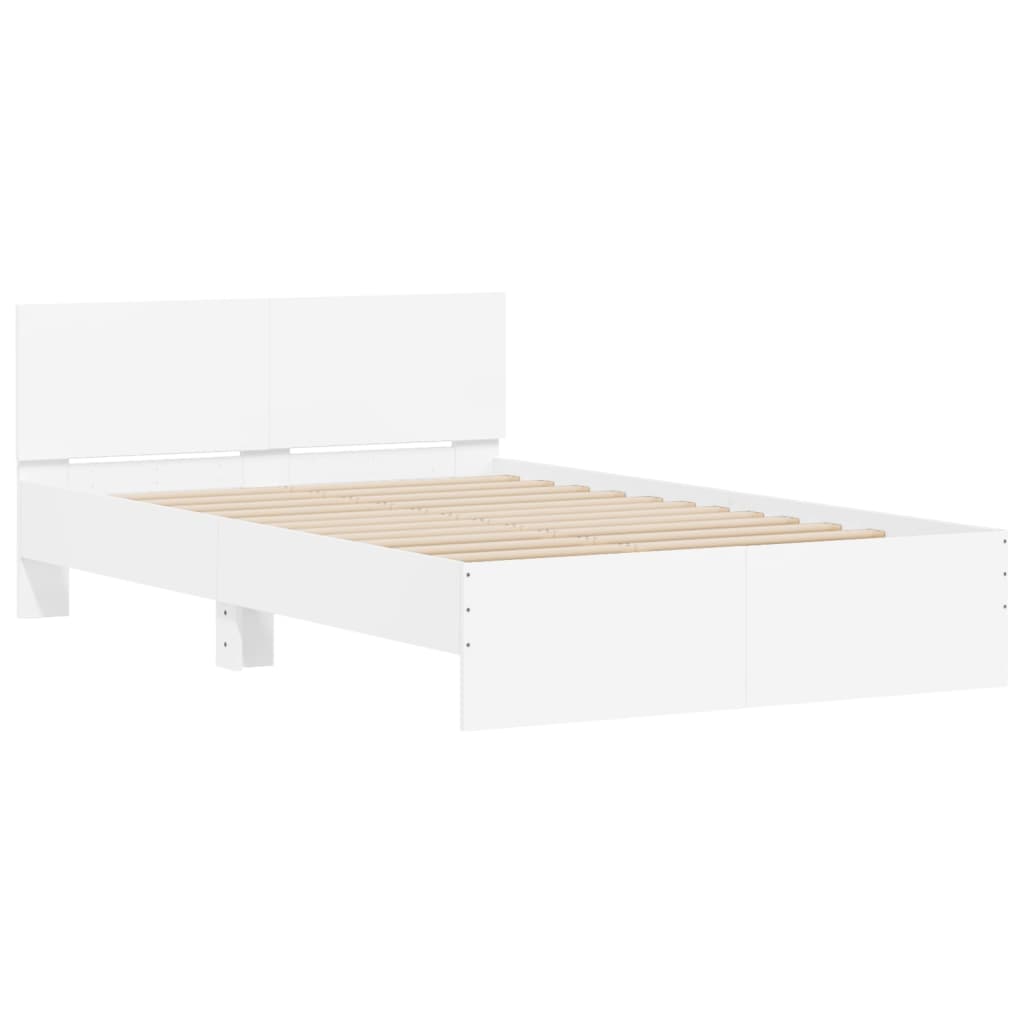 Bettgestell mit Kopfteil LED-Beleuchtung Weiß 135x190 cm