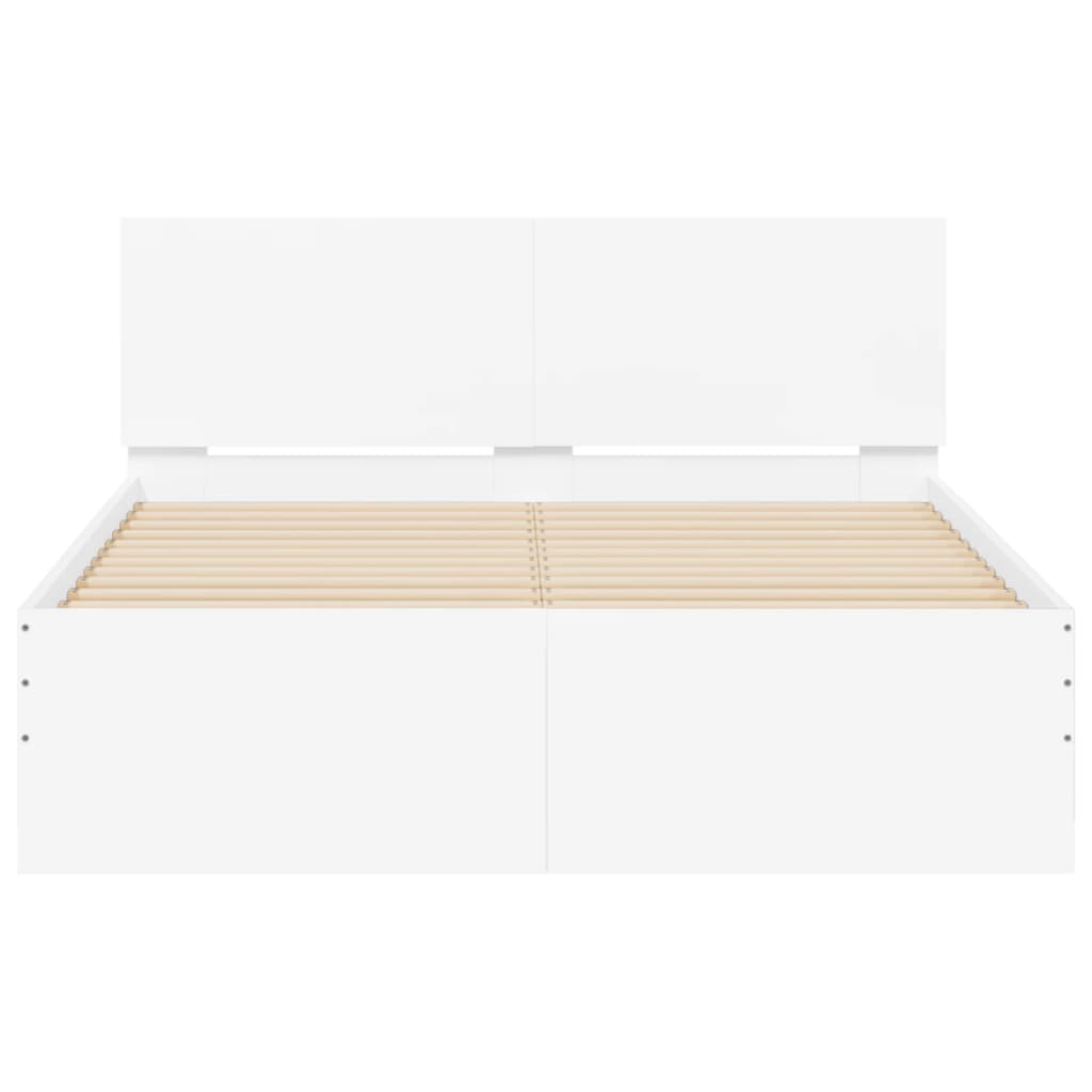 Bettgestell mit Kopfteil LED-Beleuchtung Weiß 135x190 cm