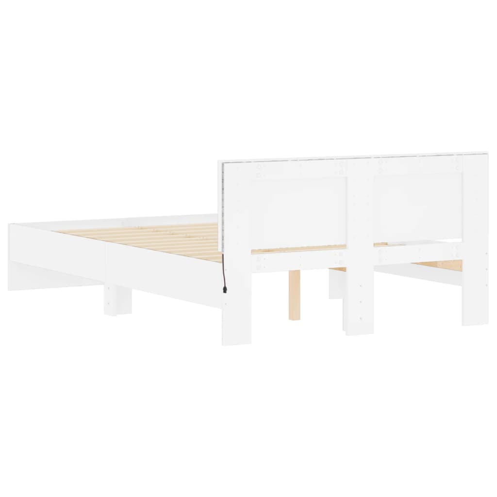 Bettgestell mit Kopfteil LED-Beleuchtung Weiß 135x190 cm