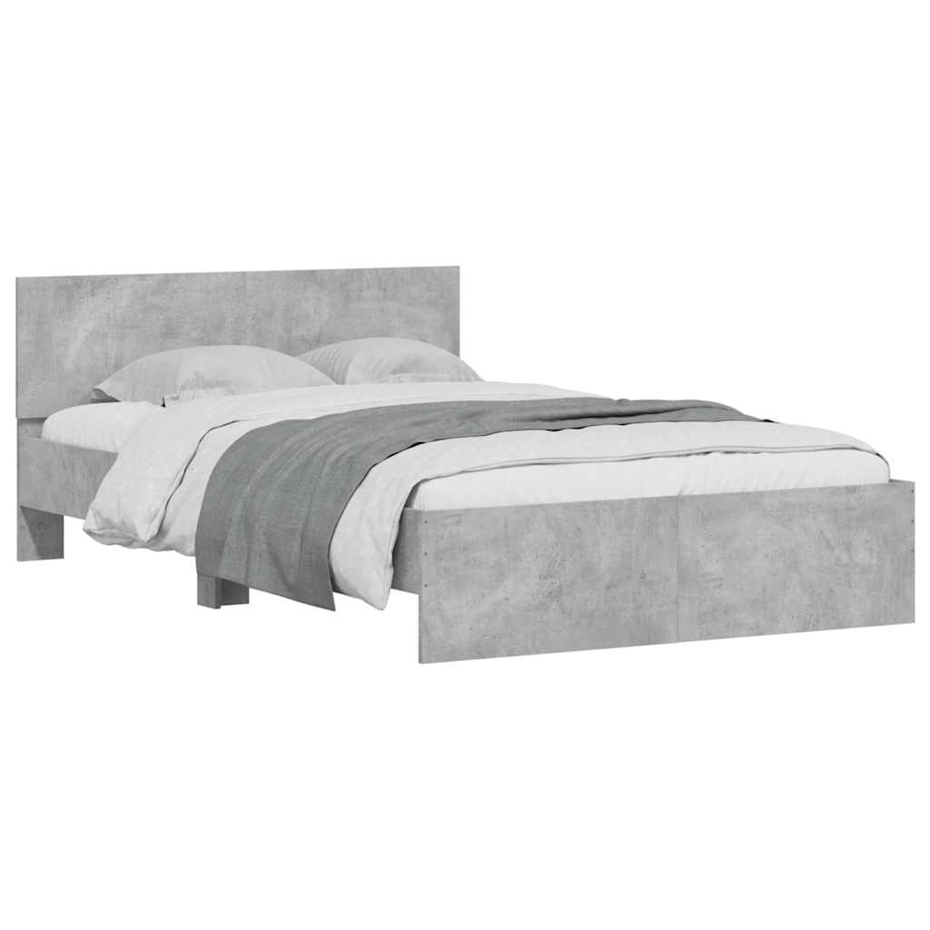 Bettgestell mit Kopfteil LED-Beleuchtung Betongrau 135x190 cm
