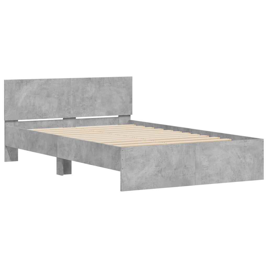 Bettgestell mit Kopfteil LED-Beleuchtung Betongrau 135x190 cm