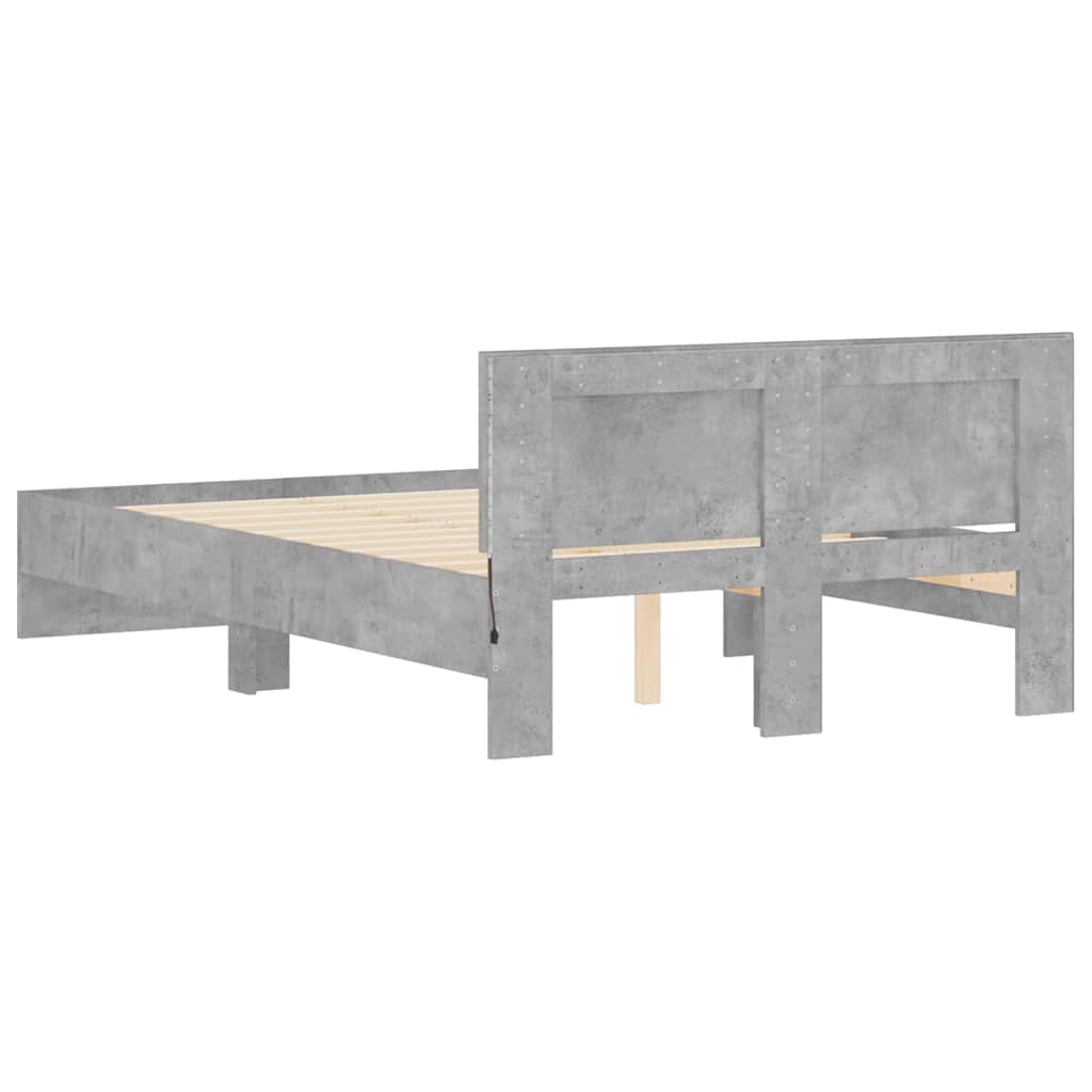 Bettgestell mit Kopfteil LED-Beleuchtung Betongrau 135x190 cm