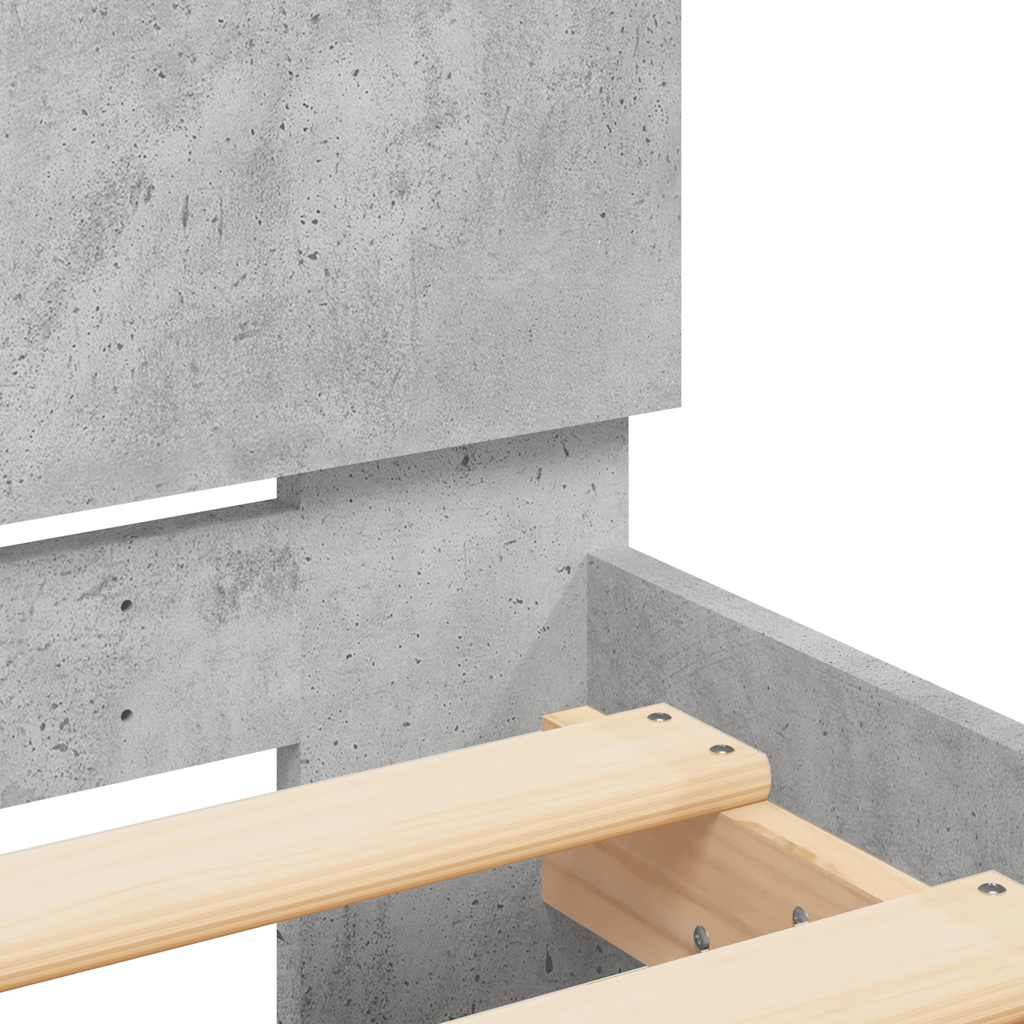 Bettgestell mit Kopfteil LED-Beleuchtung Betongrau 135x190 cm
