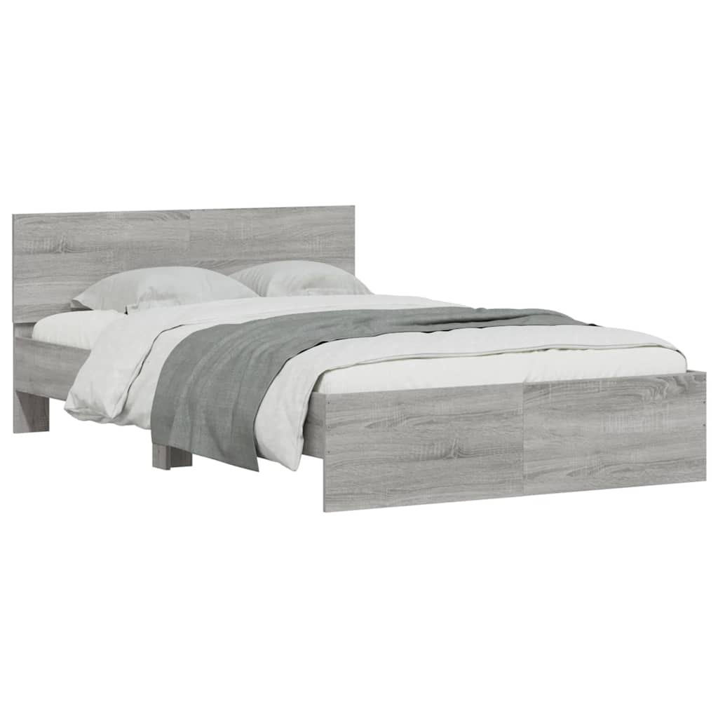 Bettgestell mit Kopfteil LED-Beleuchtung Grau Sonoma 135x190 cm