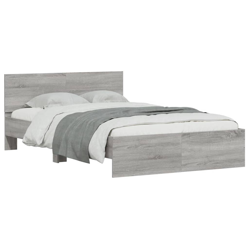 Bettgestell mit Kopfteil LED-Beleuchtung Grau Sonoma 135x190 cm