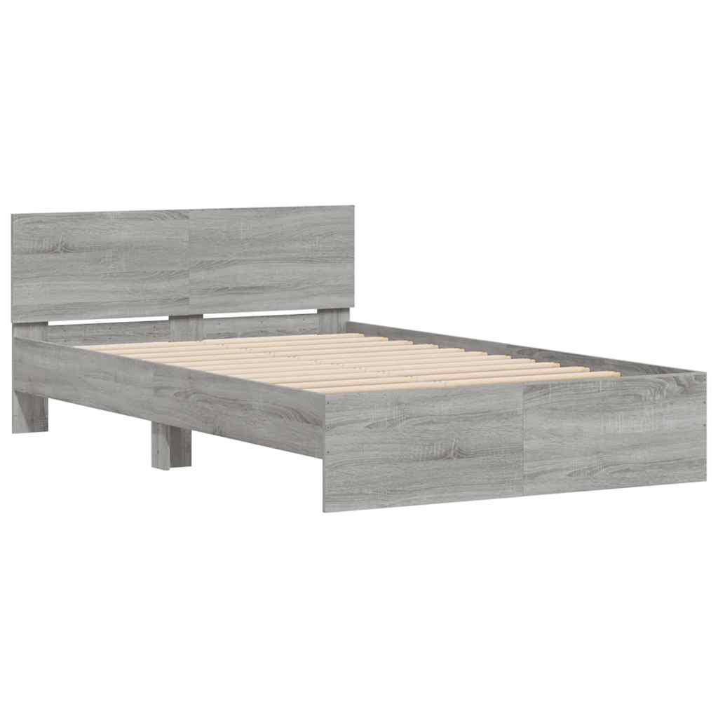 Bettgestell mit Kopfteil LED-Beleuchtung Grau Sonoma 135x190 cm