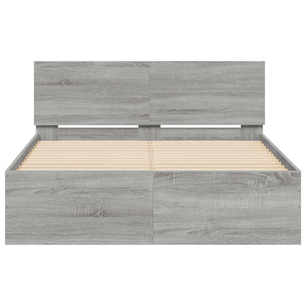 Bettgestell mit Kopfteil LED-Beleuchtung Grau Sonoma 135x190 cm